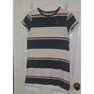 Junk Food Atari Striped T-Shirt‎ Dress Navy White Rainbow Retro Logo Womens Med